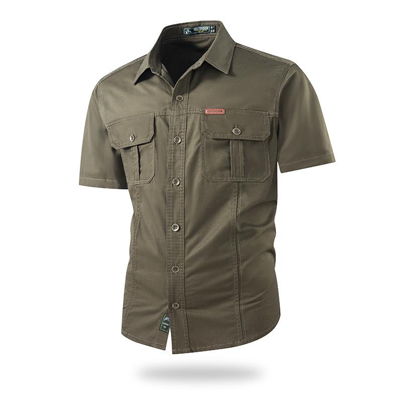 

Short-sleeved cotton shirt men s large-size tooling outdoor loose casual versatile shirt (domestic double-size standard) 6XL армія зелений колір