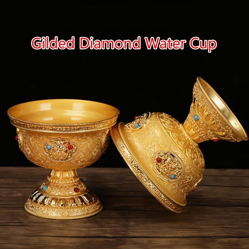 Tibetan Buddhist Water Offering Bowls Hand Carved Tibetan Buddhist Offering Bowl Gilded Water Cup Copper Yoga Meditation