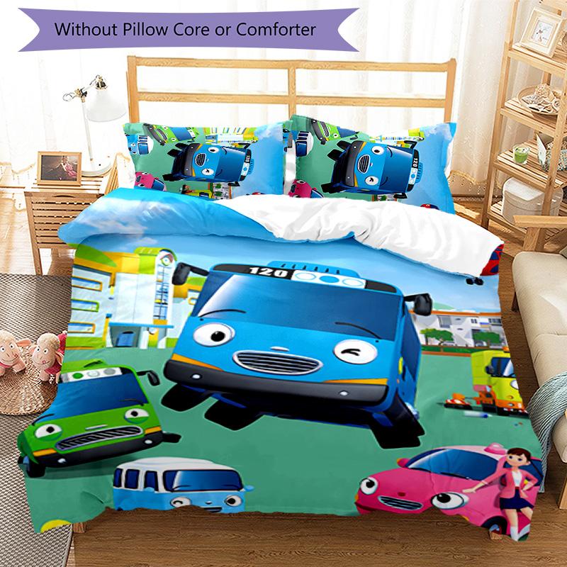 Set di biancheria da letto con motivo The Little Bus Tayo da 3 pezzi, set copripiumino include copripiumino e federe, decorazione perfetta per la camera da letto in ogni stagione e regalo