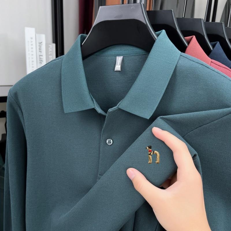 100% Ren Bomull Langermet Herre Poloskjorte Lett Luksusmerke Mote Tegneserie Valpebroderi Business Casual Ny T-skjorte