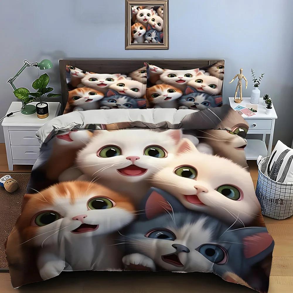 Duvet Cover 1 Duvet Cover 2 Pillowcases Adult And Children Bedding Set Luxury Comforter Set Cute Cartoon Cats Print Bedding Set