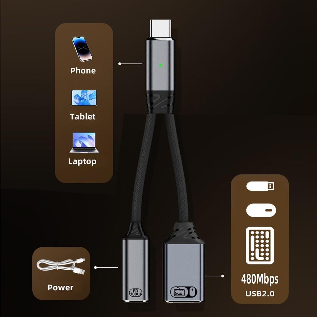 Cablecc To USB Type A OTG 100W PD Power Cable for and Phones USB-C 2.0 & Laptops, Tablets,