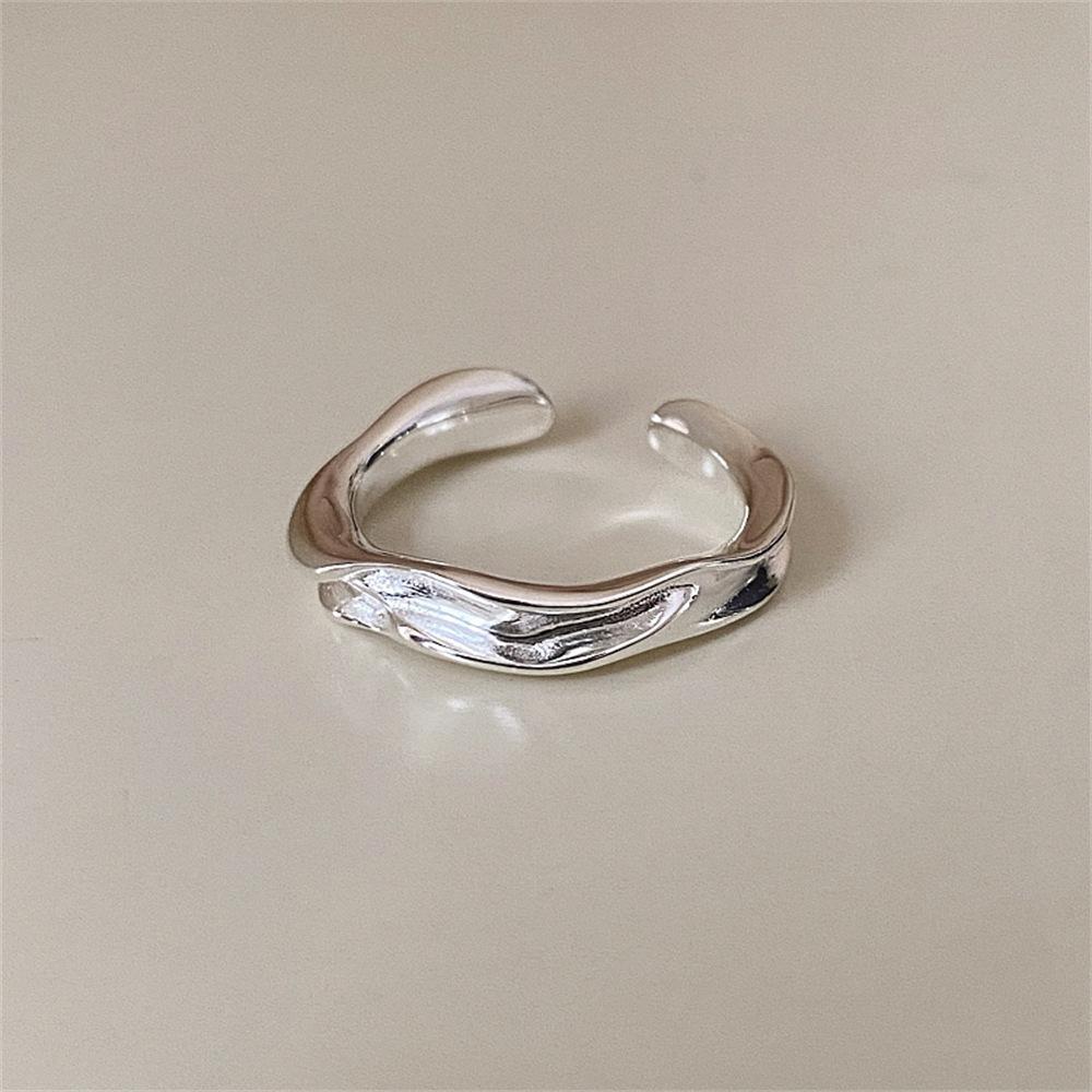 S sterling silver irregular pleated texture open ring simple ins index finger ring