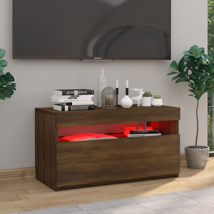 VidaXL TV Stand with LED Lights Low Cabinet Entertainment Center Media Cabinet Living Room Interior 815127