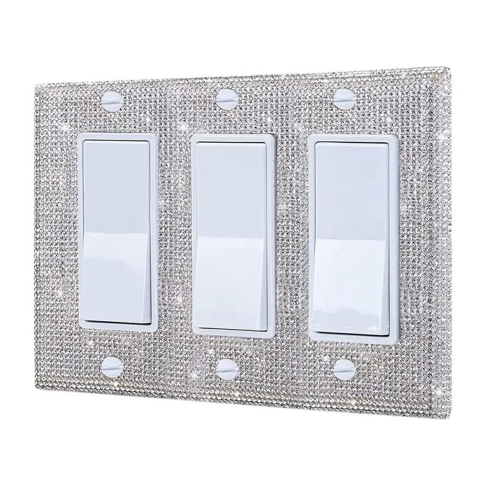 US Standard Creative Home Decoration Crystal Switch Panel Sticker Rhinestones Socket Frame Bling Plug Outlet Wall Plate Cover