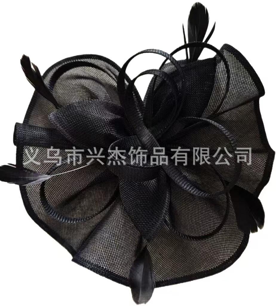 Actuación artística Tocado de malla nupcial Flor de plumas para el pelo Accesorio para el cabello Sombrero de copa de hilo Eugen Diadema Pasador modelado