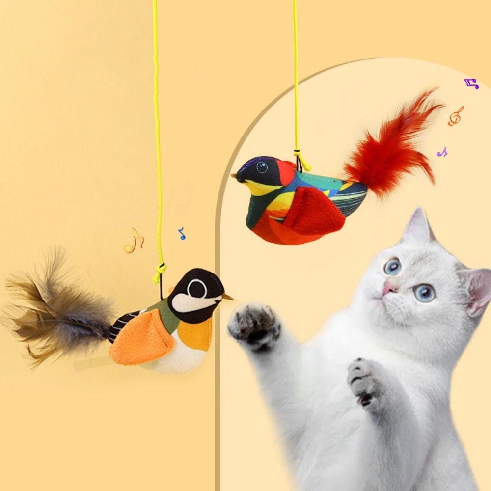 Plush Hanging Teasing Cat Bird Lifelike Cat Called Bird Toy Funny Cat Interactive Toys  Self Happy