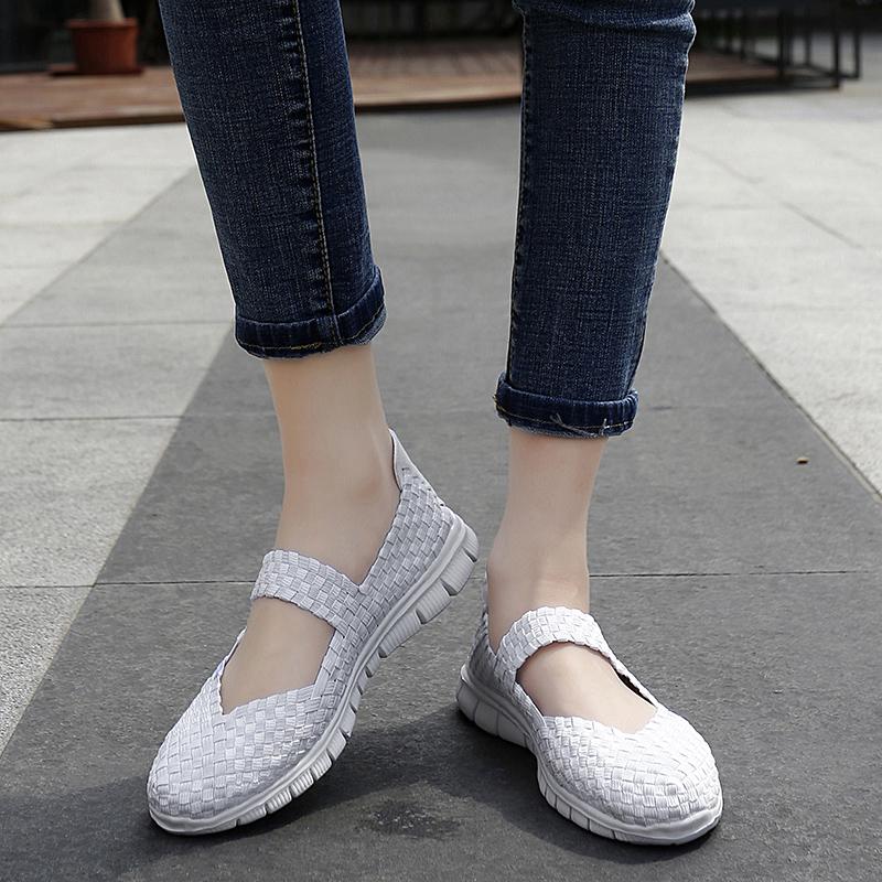 Summer Mary Janes Women Sandals Beach Lazy Shoes White Blue Casual Weave Soft Slip On Walking Color Sandals Large Size