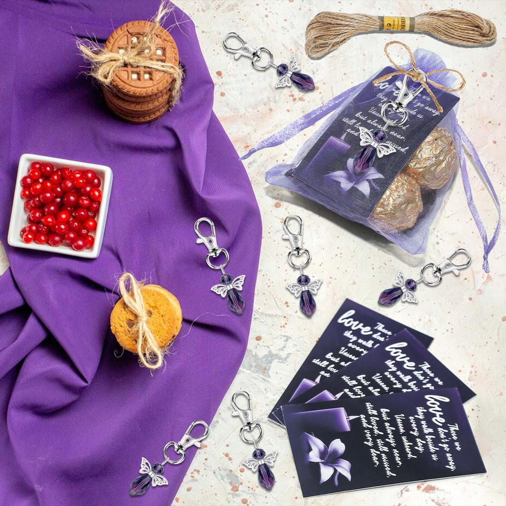 40PCS Purple Guardian Angel Keychains Funeral Memorial Party Favor Gifts With Personalized Cards