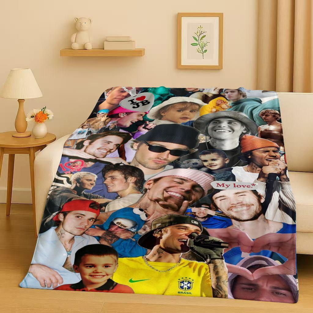 Neue Mode B-Bieber Sänger Star Flanelldecke, Ultraweiche Warme Plüschdecke für Zuhause Schlafzimmer Bett Sofa Abdeckung Büro Reise Geschenk
