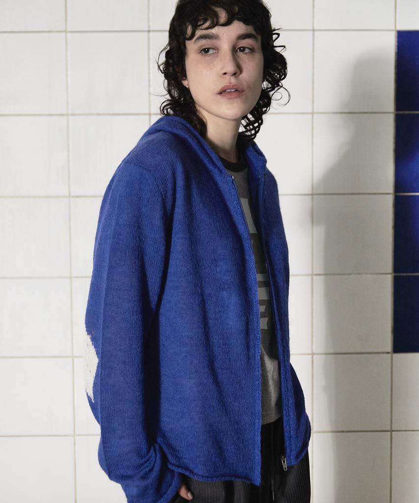Unalloyed Argyle Elbow Knit Zip-Up Hoodie / Blue
