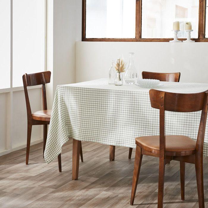 Nappe de table "Vickie" 150 x 350 cm "Gaze de Coton tissé teint" - 150x360 - Vickie Eucalyptus