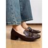 Old Money Style Retro Square Head Thick Heel Loafers Women's Autumn Middle Heel Single Shoes Commuter Small Leather Shoes Brown