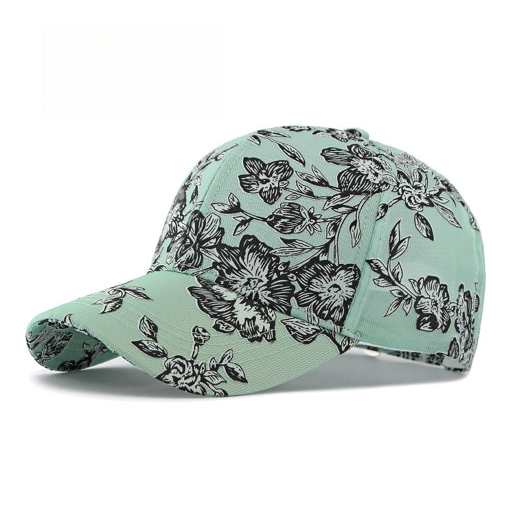 Women’s Korean-Style Floral Print Mesh Baseball Cap, Breathable Hard-Top Summer Hat for Outdoor Sun Protection