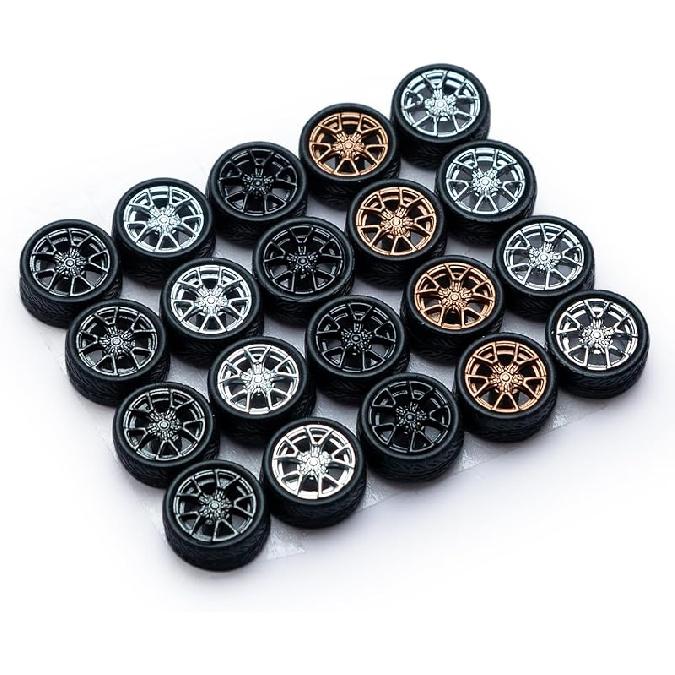 1/64 Wheels for Hotwheels, 64 Scale die-cast Model Modification, 64 Scale Miniature Scene Production, ABS Injection Rubber Tires, 5 Sets