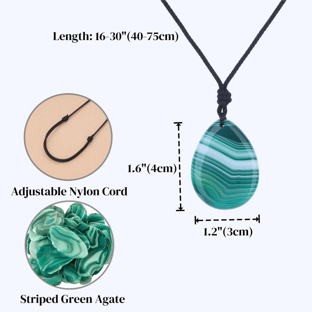 Line Green Agate Lucky Charm Teardrop Necklace for Women [KOAI]
