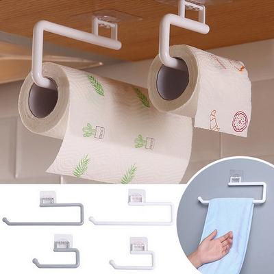 Kitchen Paper Towel Rack Punch-free Plastic Lazy Rag Holder Non-marking Roll Paper Cling Film Wall Hanging Rack Storage Shelf