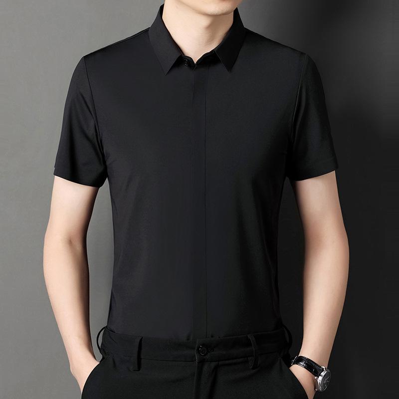 Seamless Shirt Men's Short-Sleeved Summer Solid Color Leisure Iron-Free Clothing for Middle-Aged Dad Thin Shirt Men's Shirt