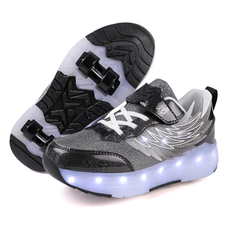 TUINANLE LED Luminous Children's Rechargeable Running Shoes with Wheel Skates Multi Light Breatheable Boy Girl