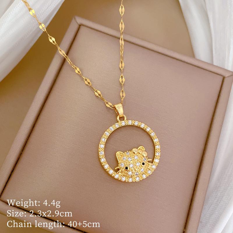 

Ring Cat Light Luxury Temperament Gorgeous Full Diamond Necklace Female Versatile Collarbone Chain Titanium Steel Chain