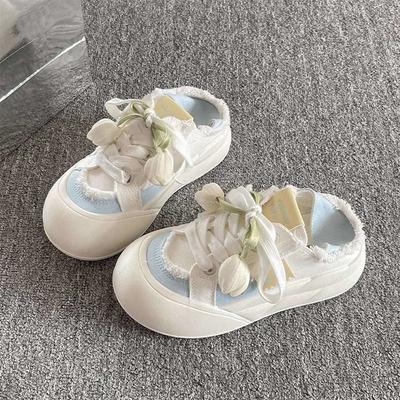 Two Wear Platform Canvas Shoes Women's New Spring and Autumn Board Shoes Student Bread Shoes Women