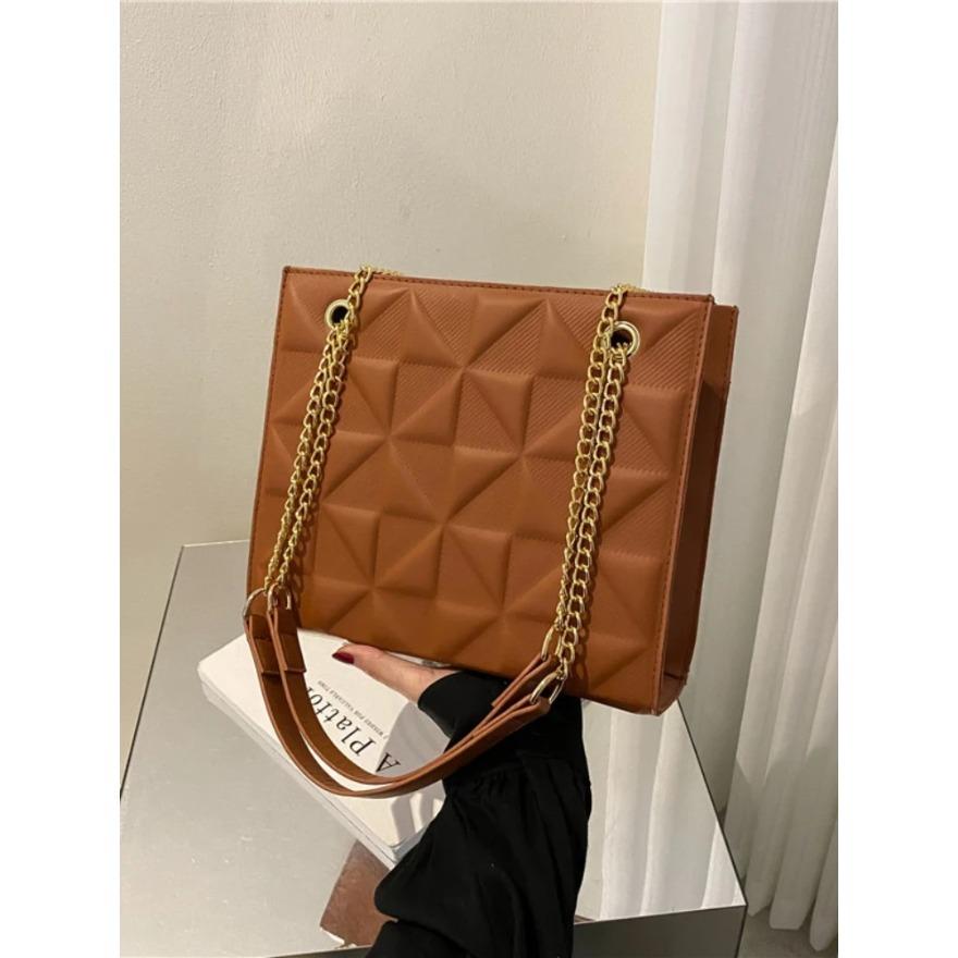 Niche Fashion Checkered Chain Women's Bag French Casual Shoulder Crossbody Bag ins Style Simple Underarm Bag PU Material