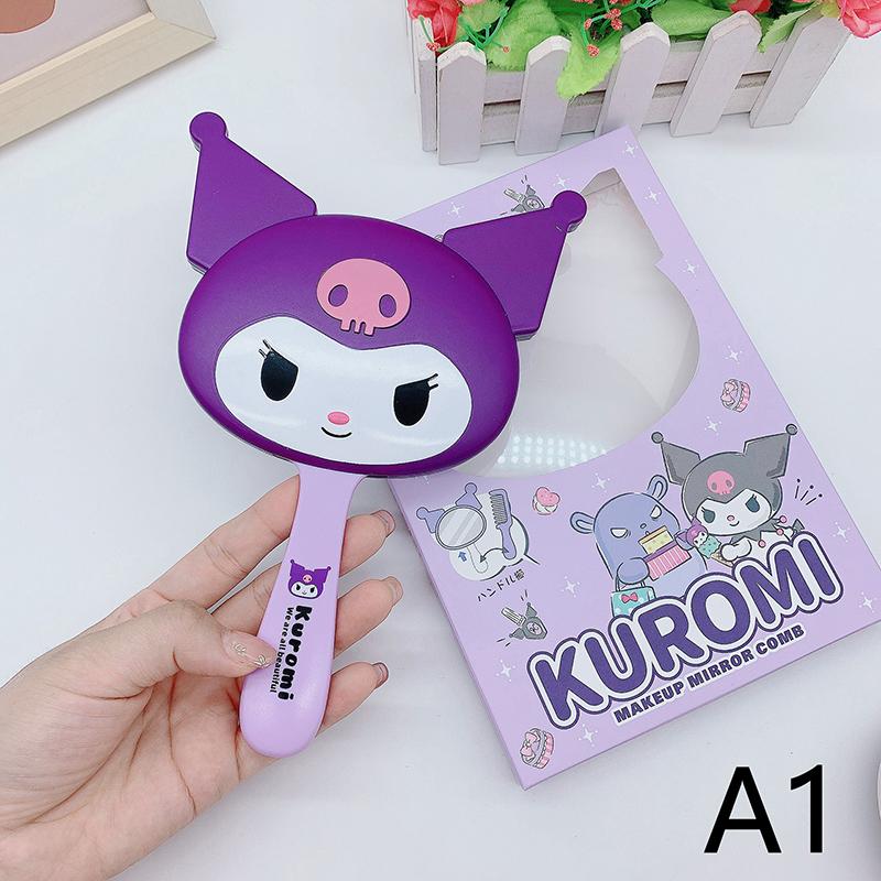

Cartoon Sanrio Hello Kitty Kuromi Melody Kawaii Mirror Comb Boxed Handheld Extracted Oneness Travel Hair Brush Massage
