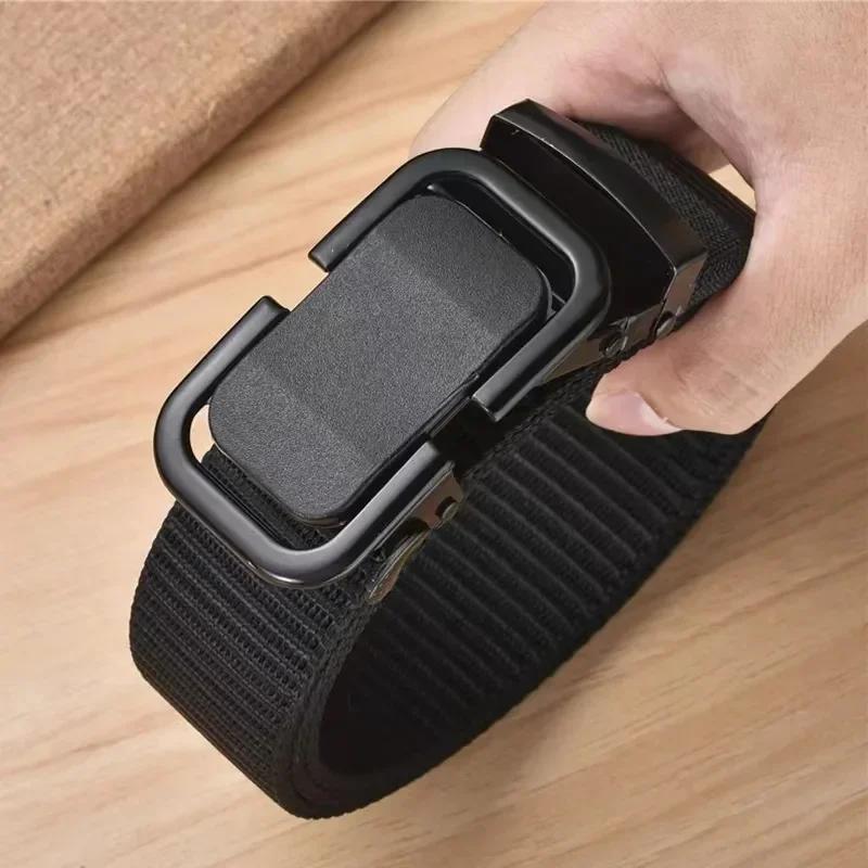 Men's Belt Automatic Metal Buckle Nylon Canvas Webbing Belt Outdoor Work Belt, Nylon Belt With Click Buckle YD614