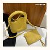 Hand-woven Bucket Bag Women's 2024 Genuine Leather Fashionable Small Tote Portable Shoulder Cross-body