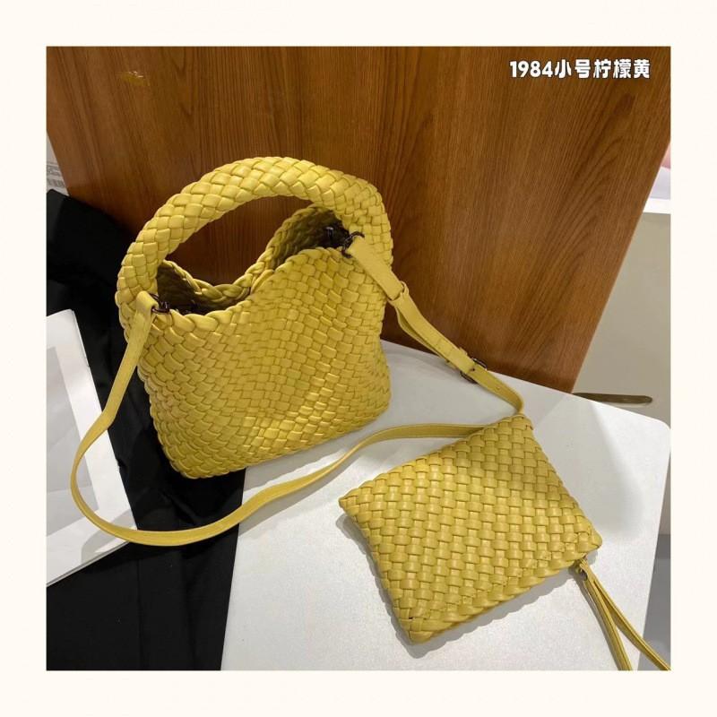 Hand-woven Bucket Bag Women's 2024 Genuine Leather Fashionable Small Tote Portable Shoulder Cross-body