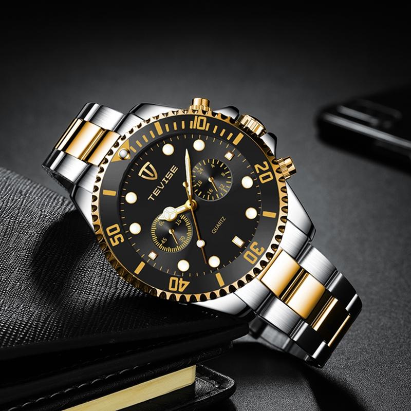 Tevise Men Business Watch Stainless Steel Quartz Watch Date Fashion Casual Watches Sapphire Crystal Watch