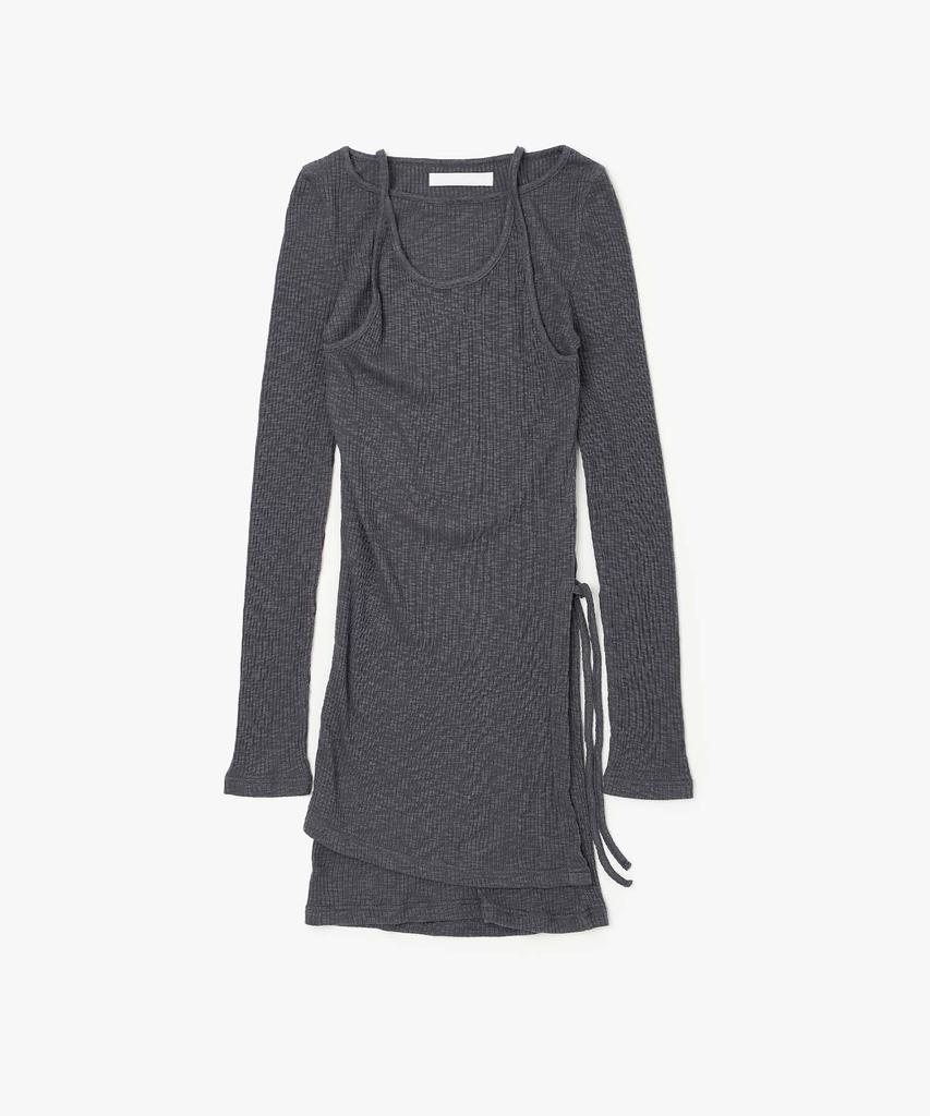 Plack Woman String Double Layered Dress Gray