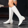 Inverno Donna Punta Quadrata Stivali Al Ginocchio Bianco Nero Tacco Basso a Blocco Moda Abito Signora Ufficio Caldi Peluche Cerniera Stivali Lunghi da Equitazione