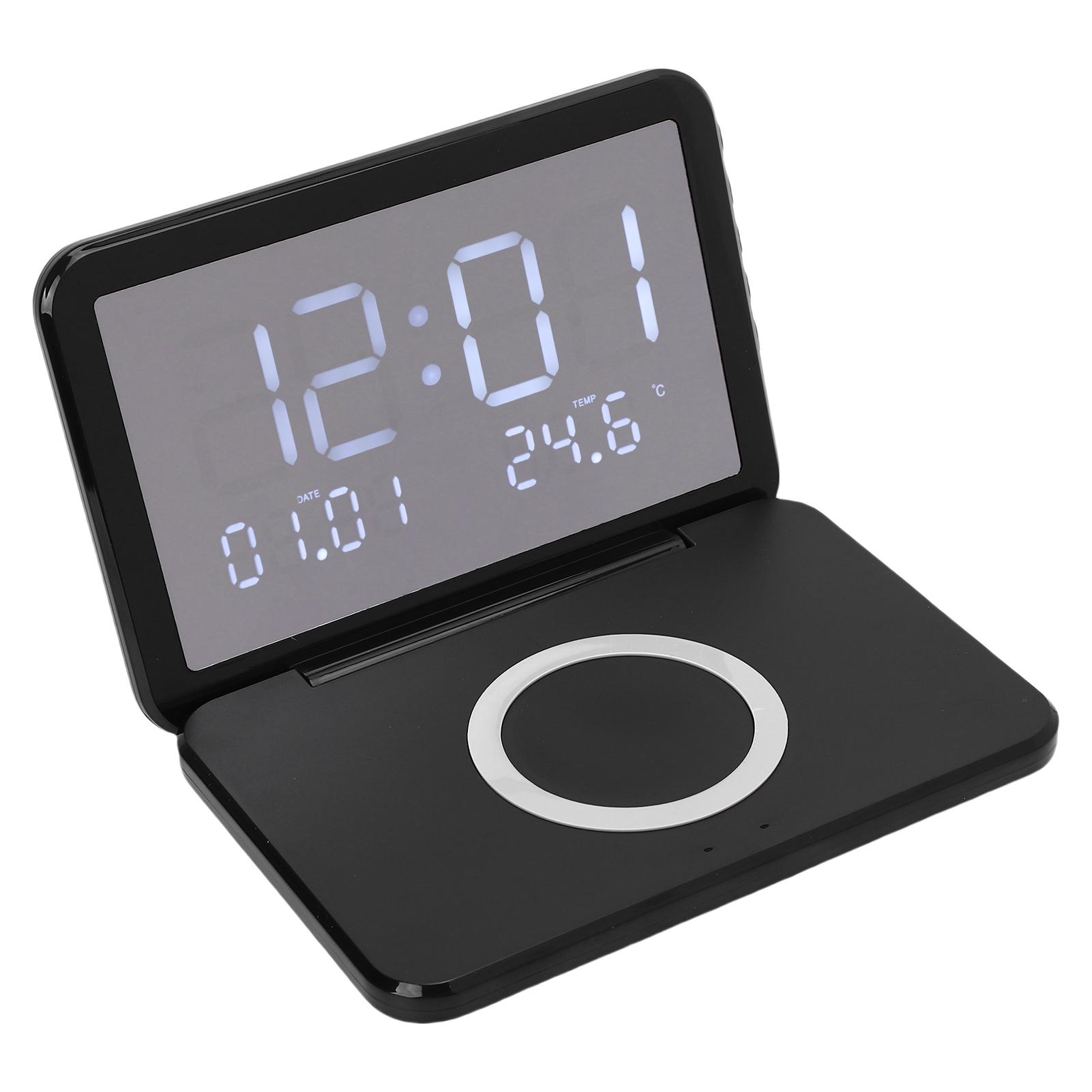 Беспроводная зарядка Часы с подставкой Календарь Температура 15 Вт Складное Зеркало LED Электронные для прикроватной тумбочки
