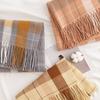 British style Korean Autumn and Winter Checkered Scarf Faux Cashmere Tassel Scarf  Thickened and Warm Neck for European and American Streets