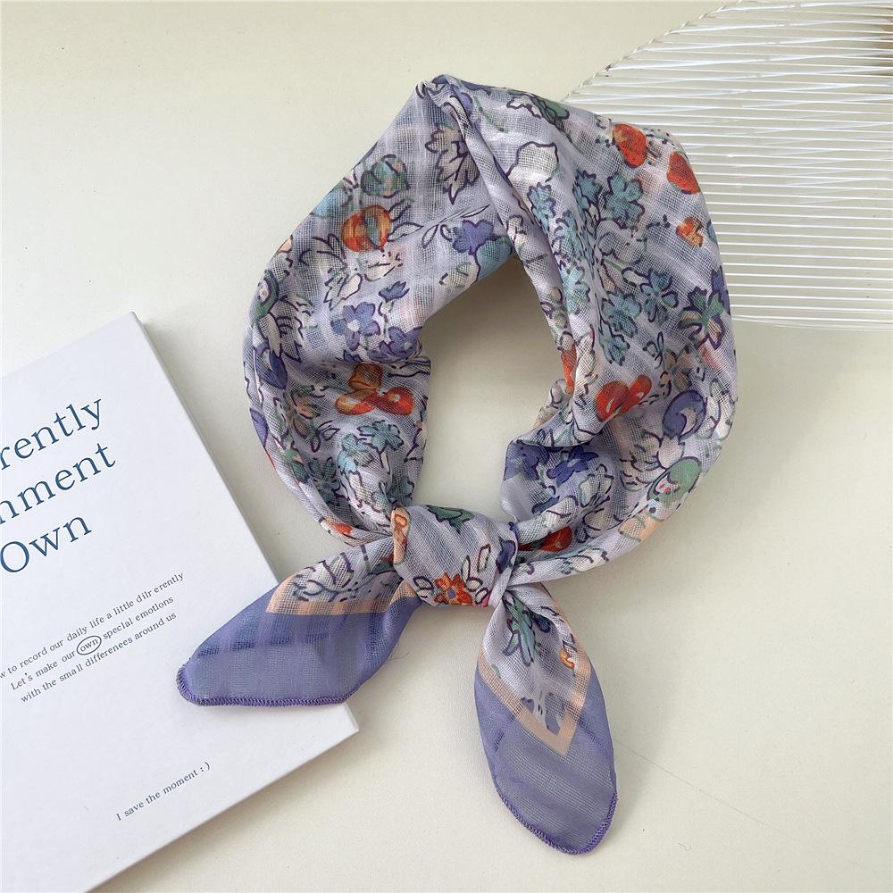 58 Floral Cotton Linen Scarf: Korean Ditsy Print Neckerchief for Spring, Summer, Autumn - Versatile Headband and Headscarf