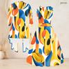 Women Plus Size Two Piece Set Printed 3 4 Sleeve Open Cardigan Sleeveless Round Neck Tie Waist Flared Dress