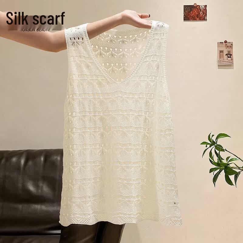 Women s Crochet V-Neck Knit Vest Top One Size