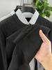 2025 Men's Trendy Fake Two-Piece Sweater: Warm Knit Shirt Collar Pullover for Autumn/Winter