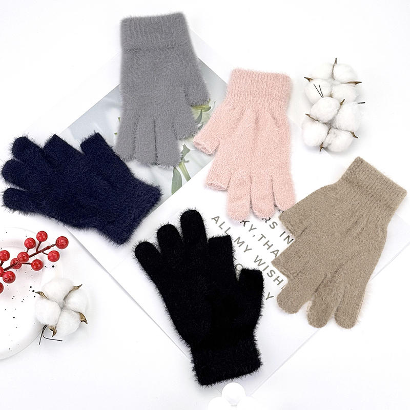 New Mink Fleece Half Finger Gloves for Women Soft Winter Warmth Solid Color Plush Thermal Fingerless Gloves for Cycling Running