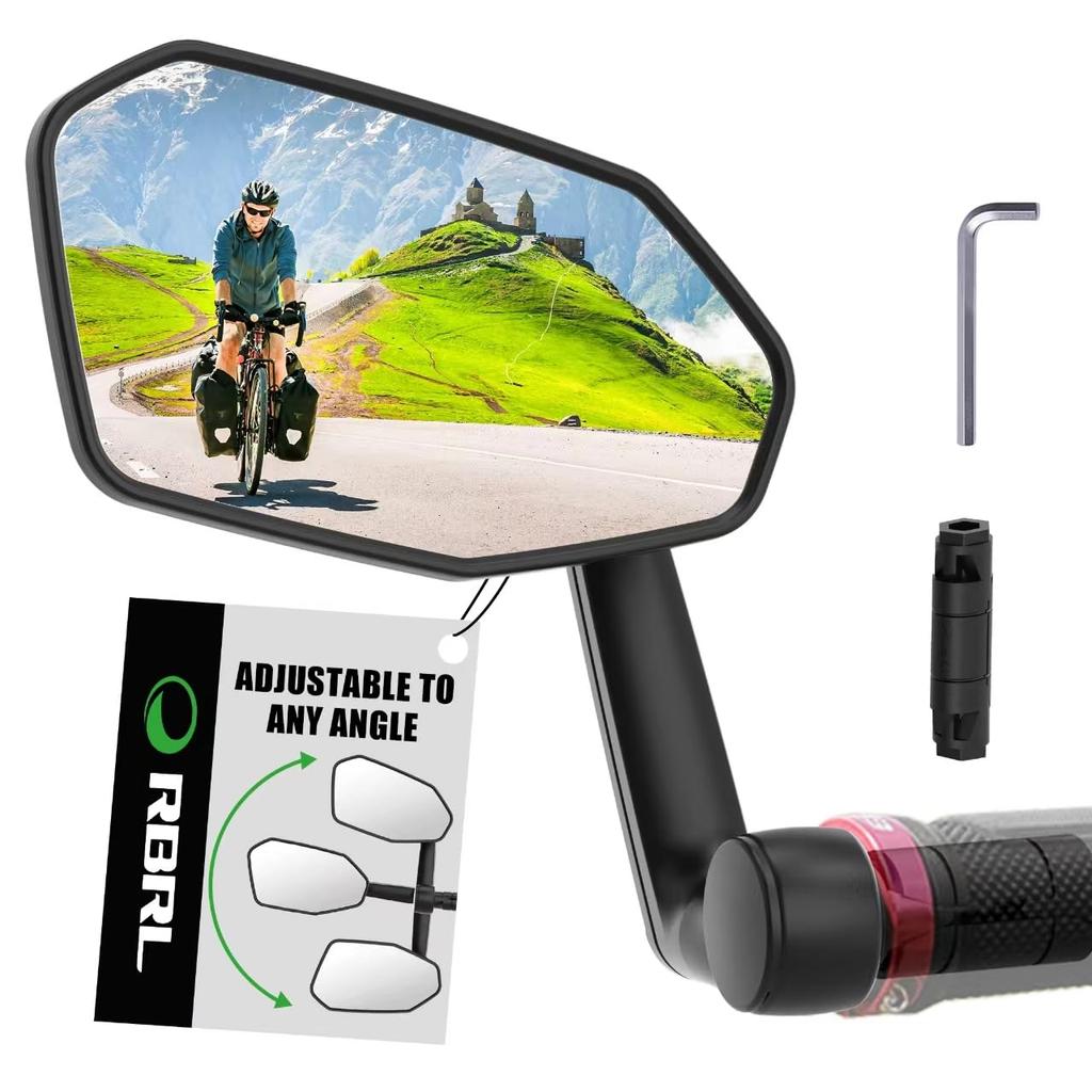 RBRL Bicycle Rearview Extra Durable Rearview Adjustable Mirror for Electric Bicycles Mirror, Large, Non-Obstructive, Mirror, 360° (Left-Aligned)