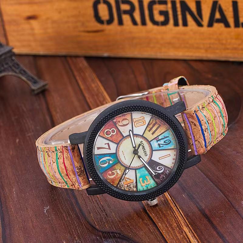 Vintage Pattern Leather Strap Watch Wood Grain Turntable Women Quartz Wristwatches Korean Luxury Student Gift Watch Dropshipping