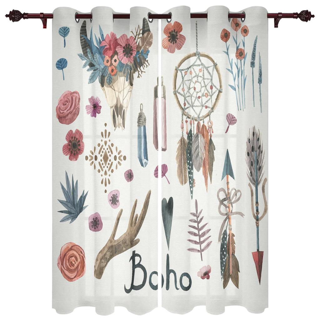 Dream Catcher Watercolor Feather Pattern Modern Window Curtains for Living Room Bedroom Curtain Blinds Drapes Door Curtains
