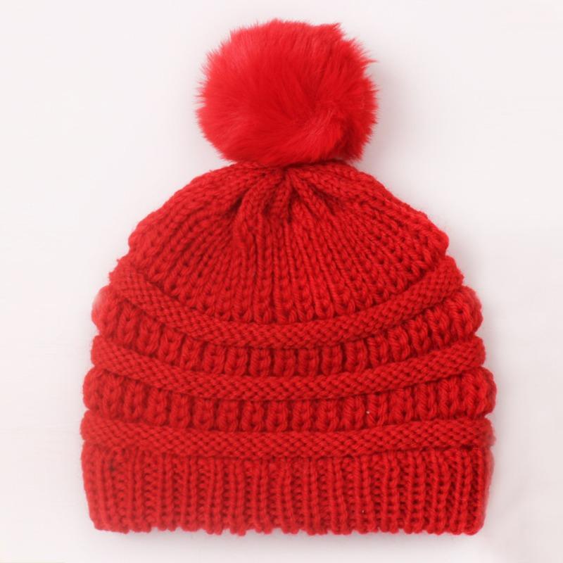 Baby Knitted Hat, Versatile Children's Autumn and Winter Hairball Warm Hat, Warm Baby Wool Hat