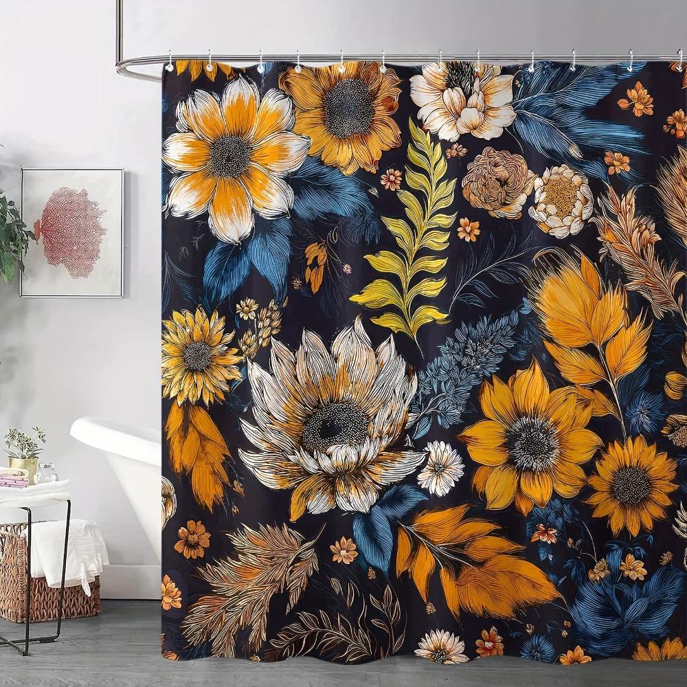

Floral Plant Patterns Washable Dirt-Resistant Shower Curtain Shower Head Waterproof Polyester Bath Curtain For Home Decor W60H190(CM)-1 Pcs