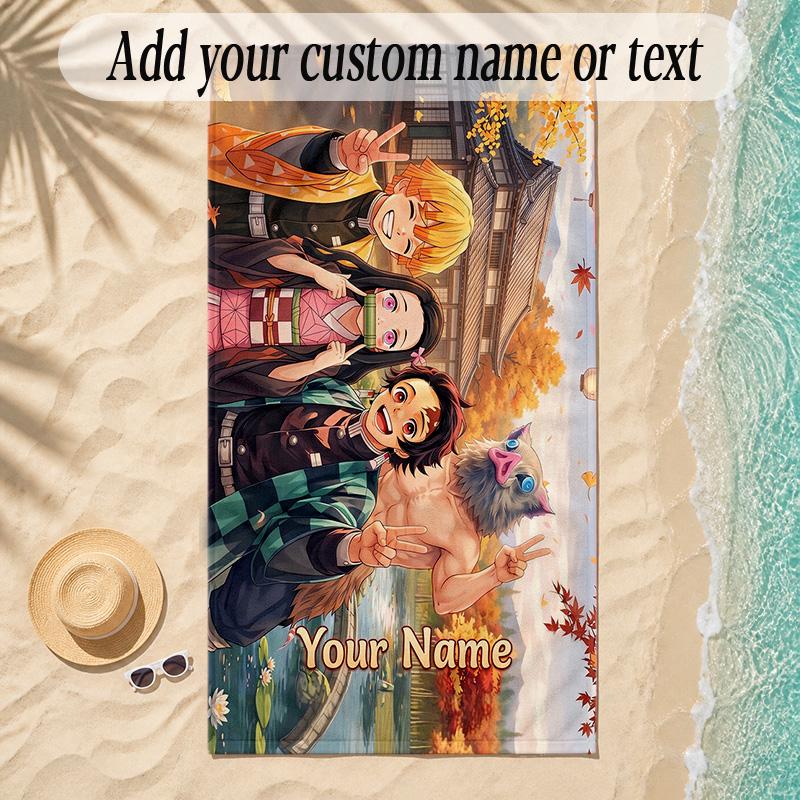 Beach TowelDemon Slayer Custom Name Text Personalized Soft Towel for Beach Pool Indoor Home Decor Gift