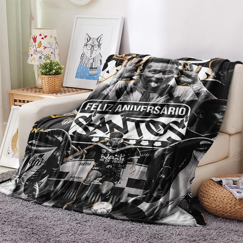 Santos FC Black White Vintage Collage Flannel Blanket Brazilian Football Club Print Throw Blanket Soccer Fan Bedroom Sofa Cover Mat