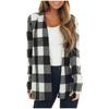 Women's Plaid Print Patch Patchwork Cardigans Open Front Long Sleeve Coat