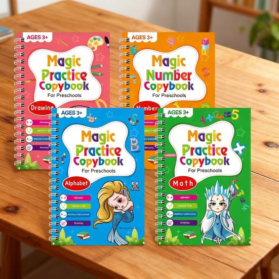 Suddies Trace Rillen-Schreibübungs-Arbeitsheft Tracetrek Wiederverwendbares Rillen-Handschrift-Arbeitsheft Zahlen Buchstaben Nachspuren Buch für Kinder zum Lernen