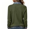 Women's Denim Collar Long Sleeve Knit Top with Patchwork